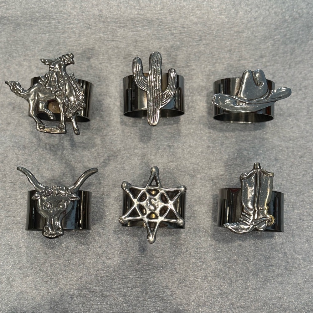 Vintage Silver Western-Themed Napkin Ring Set - 6-Pack
